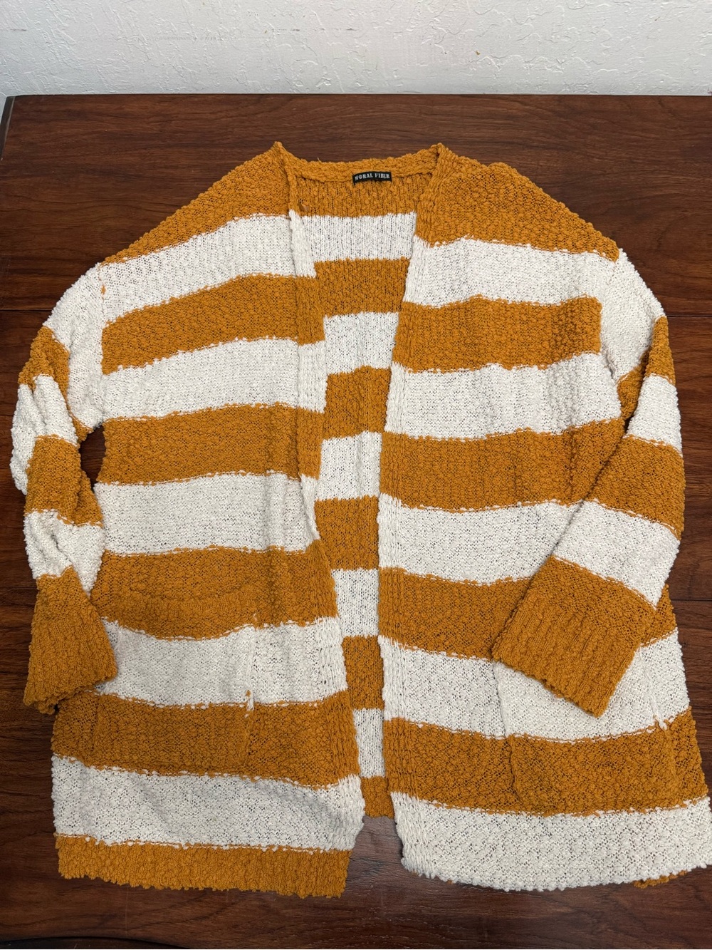 Moral Fiber Striped Open-Front Cardigan - Mustard & Cream